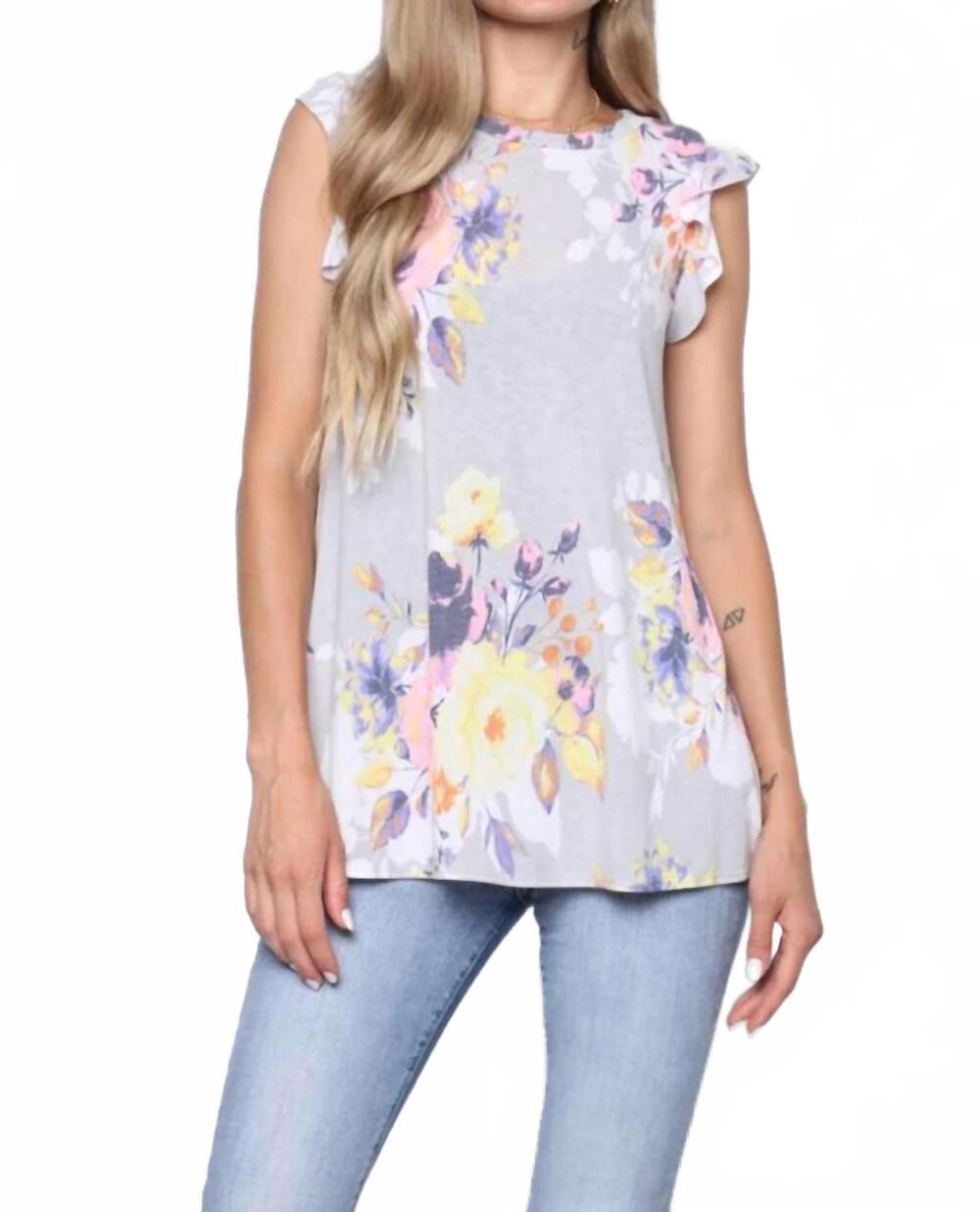 NEW COLLECTIVE RACK women's ruffle sleeve floral top in multicolor
